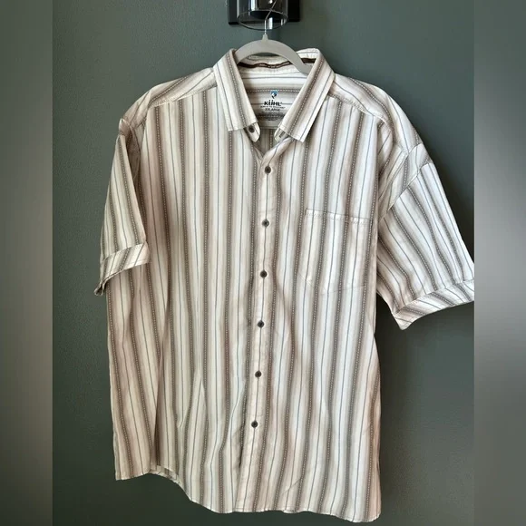 Kuhl Men's Casual Striped Shirt XXL - Cream and Brown - Picture 2 of 4